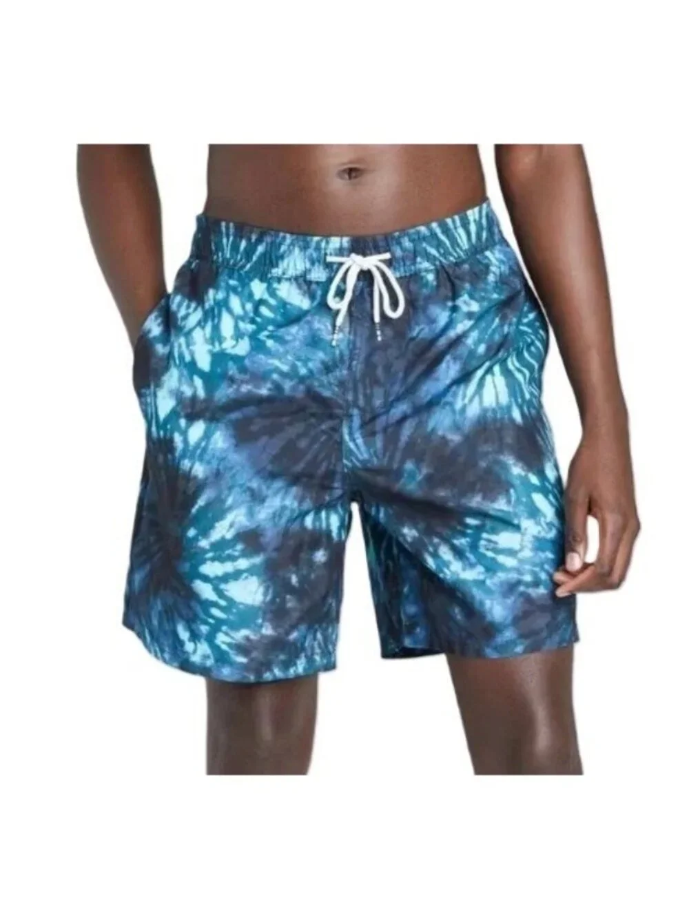 Original Use Men's Navy Blue & Teal Tie Dye Fireworks Swim Trunks -- XL 40/42